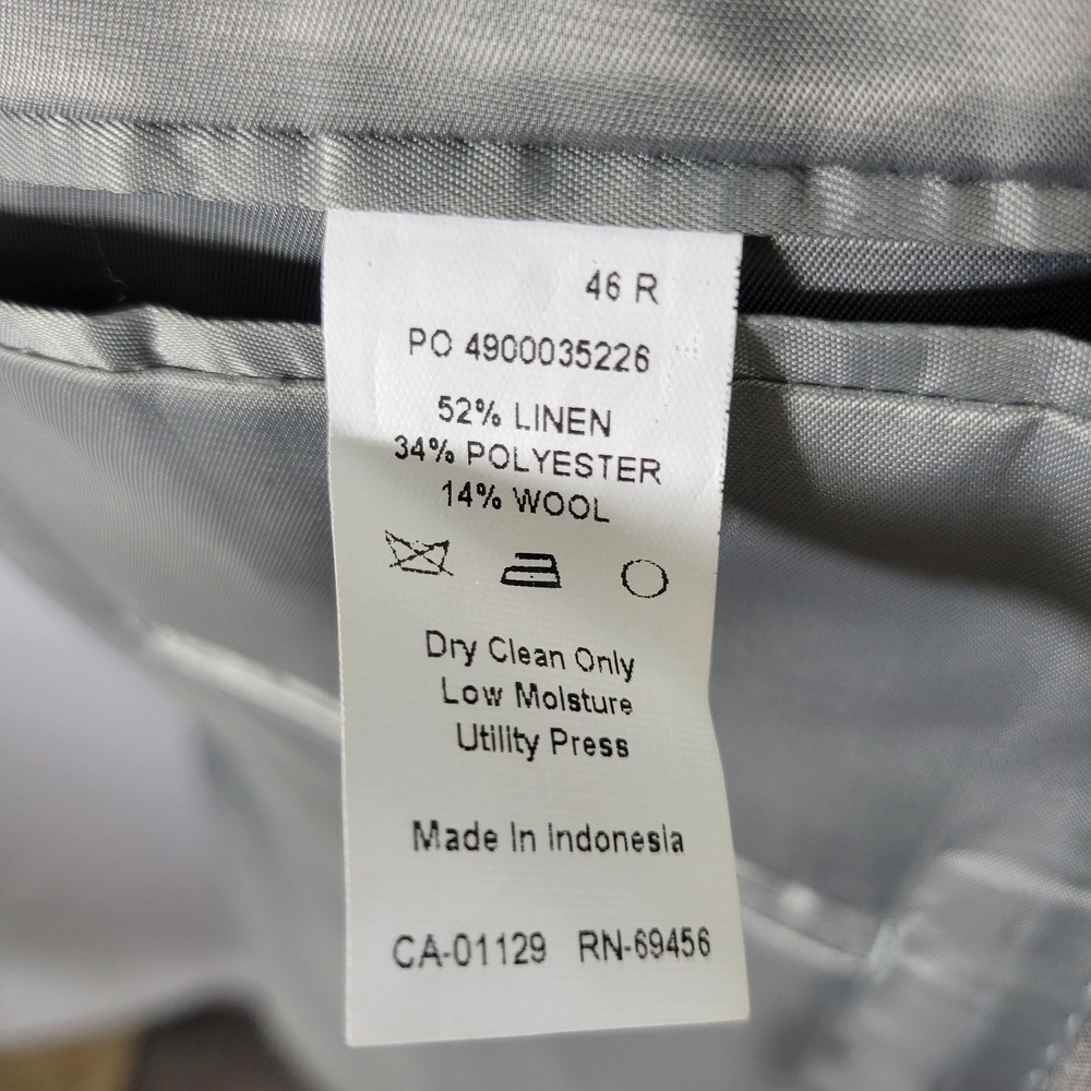 Calvin Klein‎ Men's Sport Coat Blazer Two Button Gray Herringbone Linen Wool 46R - Picture 15 of 15